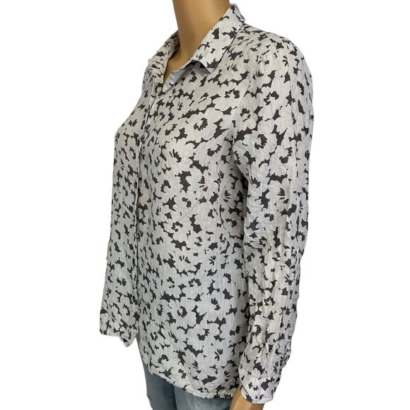 2/$30 J. Jill Love Linen Shirt Granite Daisy Gray Floral Button Petite Size SP - Picture 4 of 8